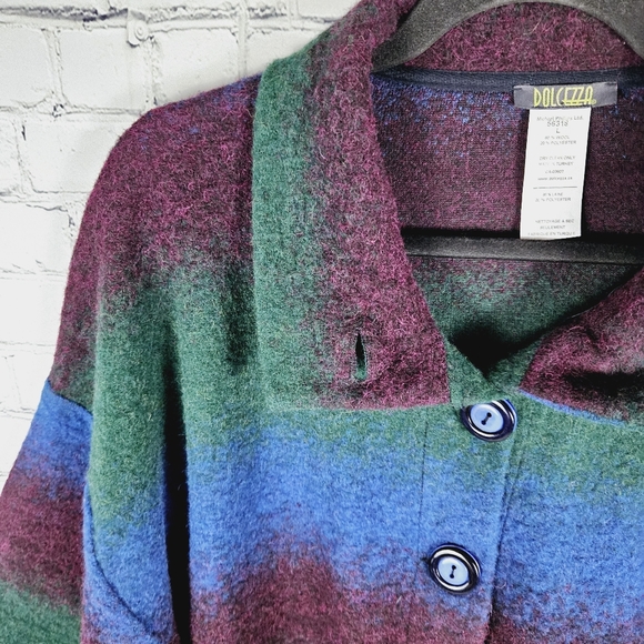 DOLCEZZA | wool blend striped cropped sleeve sweater cardigan - Picture 3 of 5